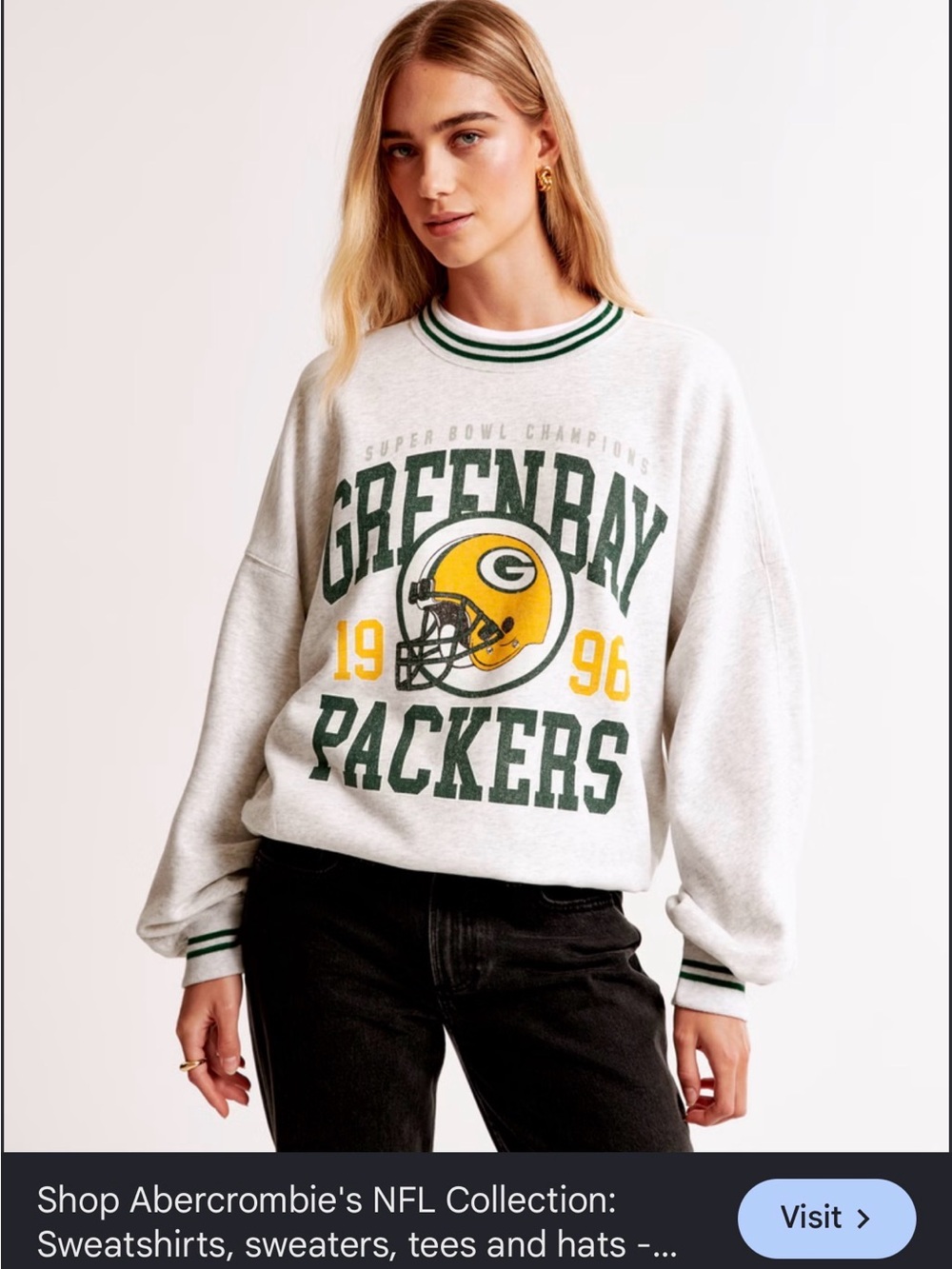 Abercrombie & Fitch Gray Crewneck Sweatshirt with Green Bay Packers Team - Picture 7 of 10